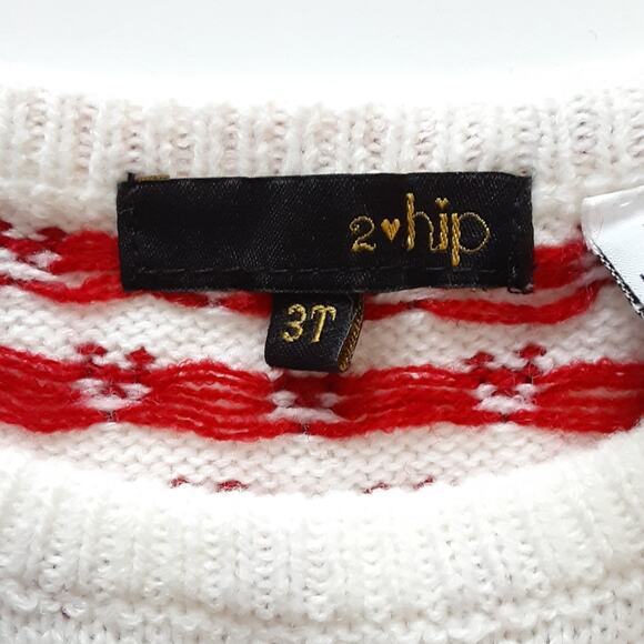 Girls 3T Reindeer Intarsia Cable Knit Sweater Dress with Beanie Hat Christmas - Picture 8 of 13